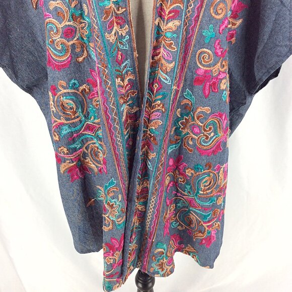 NWT Umgee Embroidered Open Kimono Duster Cardigan Floral Boho Side Slits - Picture 6 of 9